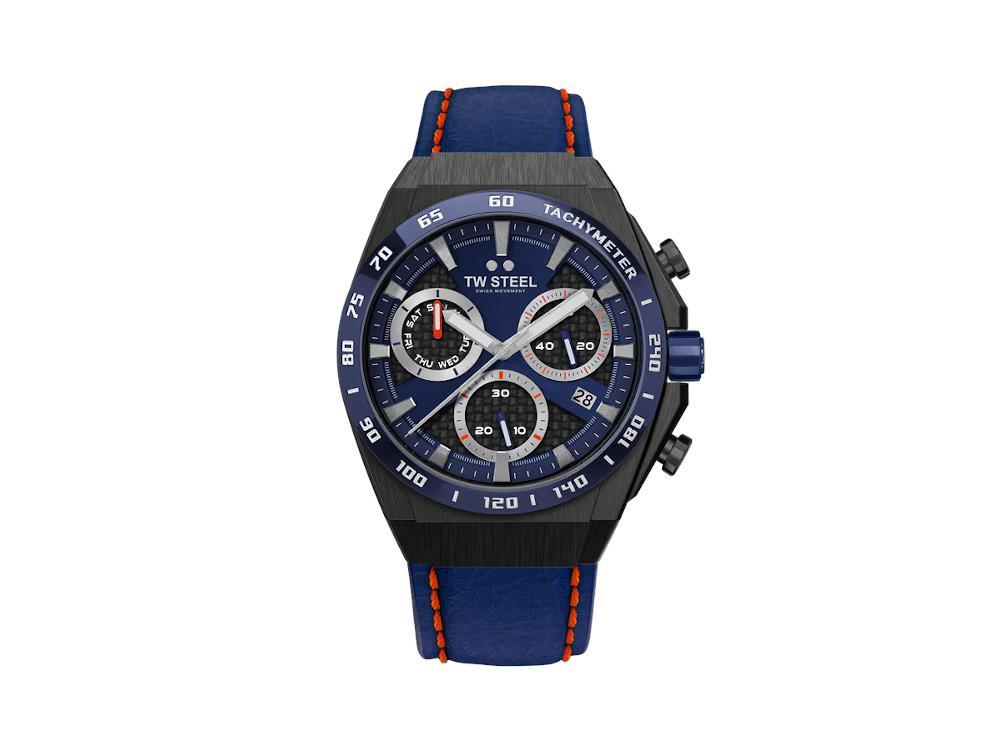 Montre à Quartz TW Steel Ceo Tech 44mm, Bleu, 44 mm, Cuir, 10 atm, CE4072