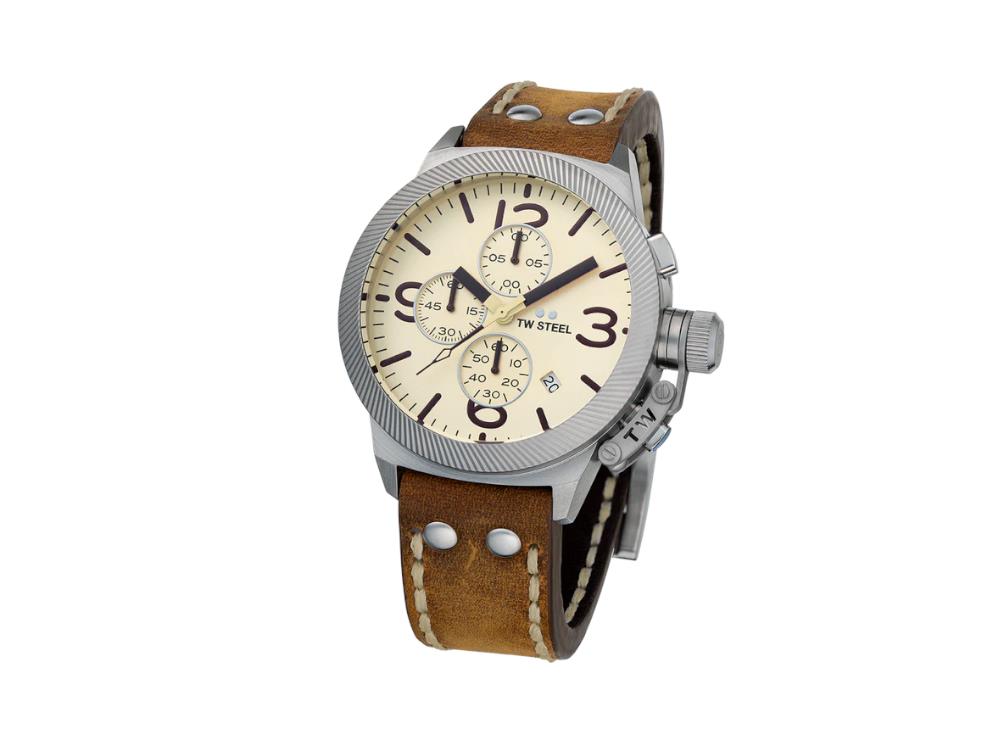 Montre à Quartz TW Steel Classic Canteen, Beige, 45 mm, Cuir, 10 atm, CS104