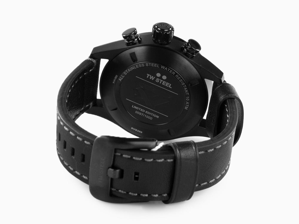Montre à Quartz TW Steel Volante, Gris, 48 mm, Bracelet en cuir, 10 atm, SVS309