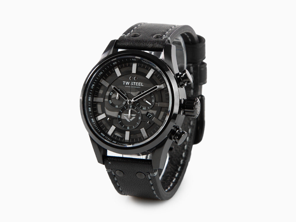 Montre à Quartz TW Steel Volante, Gris, 48 mm, Bracelet en cuir, 10 atm, SVS309