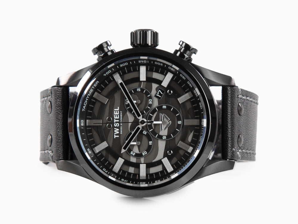Montre à Quartz TW Steel Volante, Gris, 48 mm, Bracelet en cuir, 10 atm, SVS309