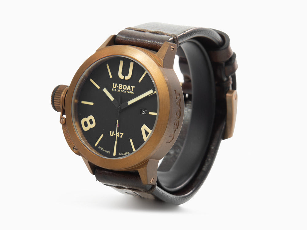 Montre Automatique U-Boat Classico U-47 Bronzo, Bronze, Noir, 47 mm, Cuir, 7797