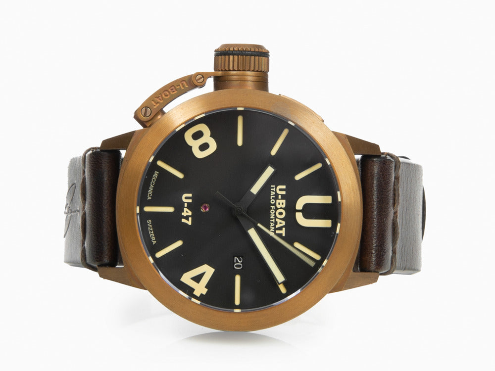 Montre Automatique U-Boat Classico U-47 Bronzo, Bronze, Noir, 47 mm, Cuir, 7797