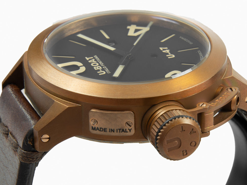 Montre Automatique U-Boat Classico U-47 Bronzo, Bronze, Noir, 47 mm, Cuir, 7797