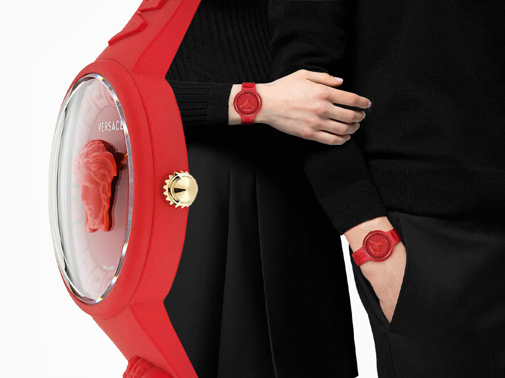 Montre à Quartz Versace Medusa Pop, Silicone, Rouge, 39 mm, VE6G00723