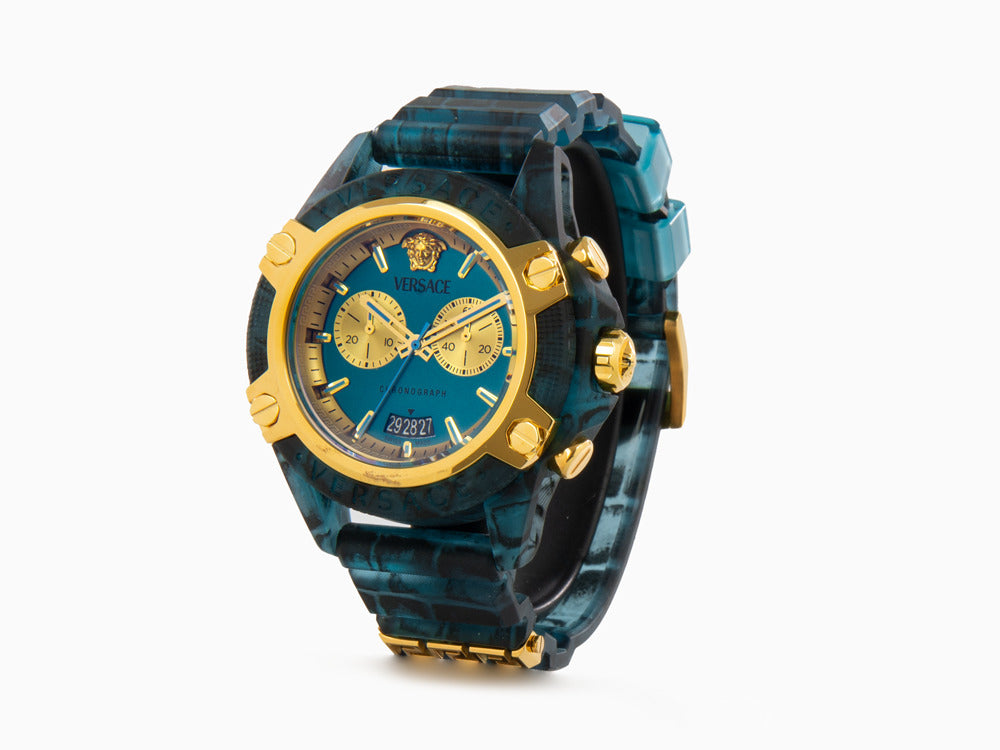 Montre à Quartz Versace Icon Active, Polycarbonate, Bleu, 44 mm, VE8P00324