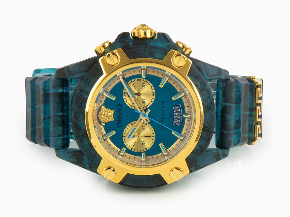 Montre à Quartz Versace Icon Active, Polycarbonate, Bleu, 44 mm, VE8P00324