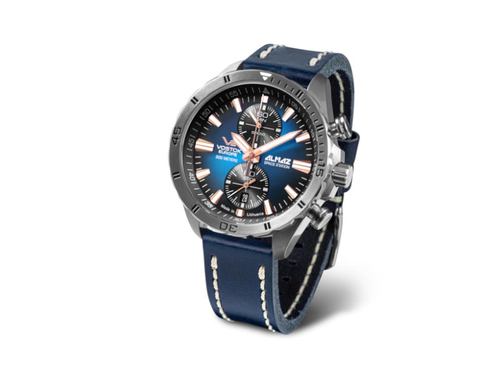 Montre à Quartz Vostok Europe Almaz, Bleu, 47 mm, Chrono, 6S11-320A675-L-BL