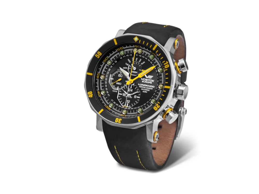 Montre à Quartz Vostok Europe Lunokhod-2, Noir, 49 mm, Chrono, YM86-620A505