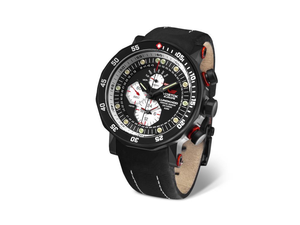 Montre à Quartz Vostok Europe Lunokhod-2, Noir, 49 mm, Chrono, YM86-620C635