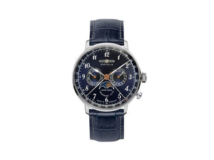 Montre à Quartz Zeppelin LZ 129 Hindenburg Moonphase, Bleu, 40 mm, 7036-3