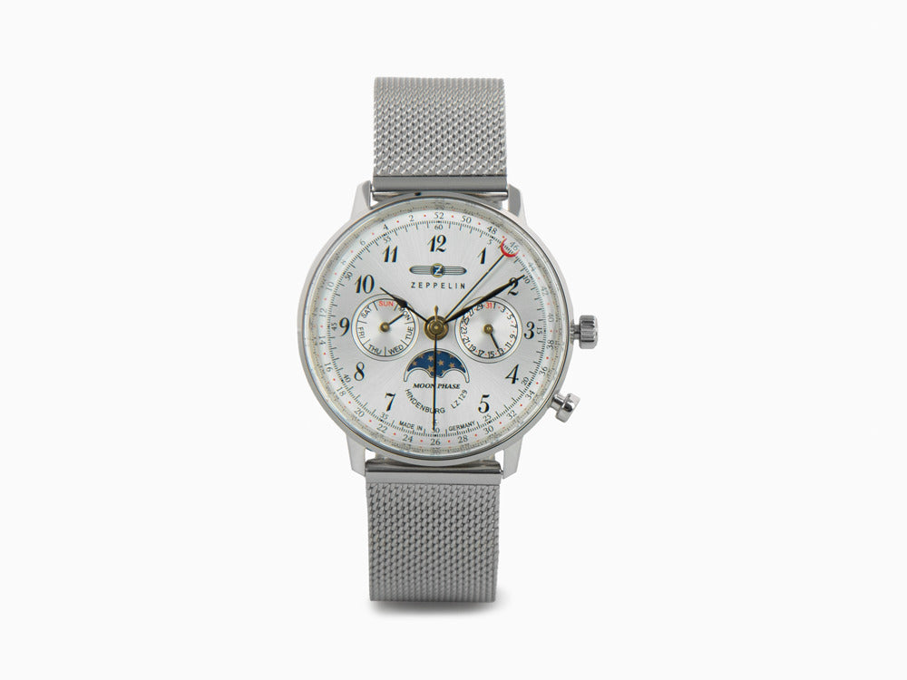Montre à Quartz Zeppelin LZ 129 Hindenburg Moonphase Lady, Argent, 36mm, 7037M-1