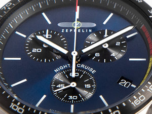 Montre à Quartz Zeppelin Night Cruise, Bleu, 42 mm, Chronographe, Jour, 7288M-3