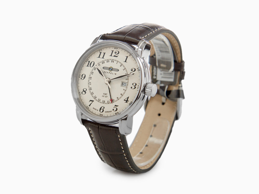 Montre à Quartz Zeppelin LZ 127 Graf Zeppelin, Beige, 42 mm, GMT, 7642-5