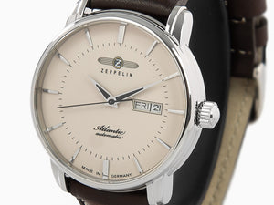 Montre Automatique Zeppelin Atlantic, Beige, 41 mm, Jour et Date, Cuir, 8466-5