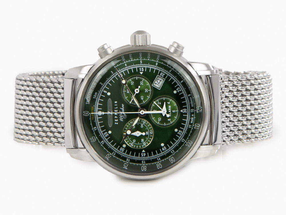 Montre à Quartz Zeppelin 100 Years Zeppelin Ed. 1, Vert, 42 mm, Maille, 8680M-4