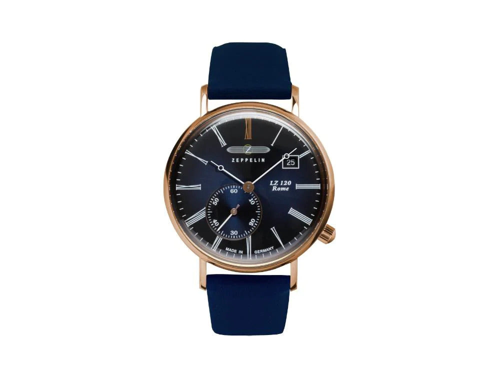 Montre à Quartz Zeppelin LZ120 Rome Lady, PVD Or Rose, Bleu, 36 mm, 7137-3