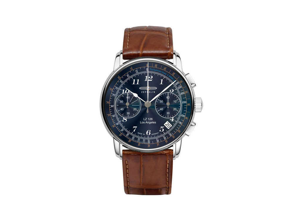 Montre à Quartz Zeppelin LZ126 Los Angeles, Bleu, 42 mm, Chronographe, 7614-3