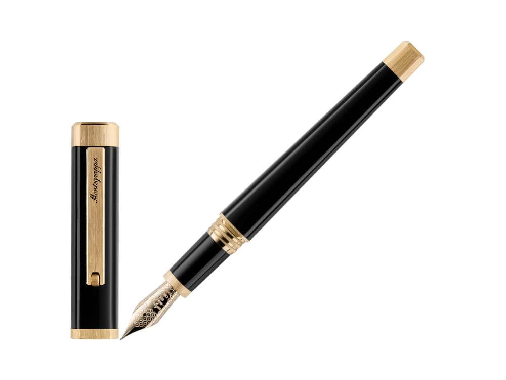 Stylo Plume Montegrappa Quattro, Plaqué or, Or 14k, Noir, ISZ4I-4Y