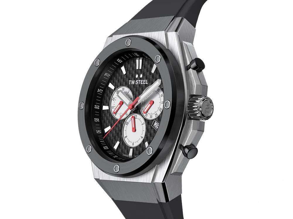 Montre à Quartz TW Steel Ceo Tech 44mm, Noir, 44 mm, Caoutchouc, CE4049