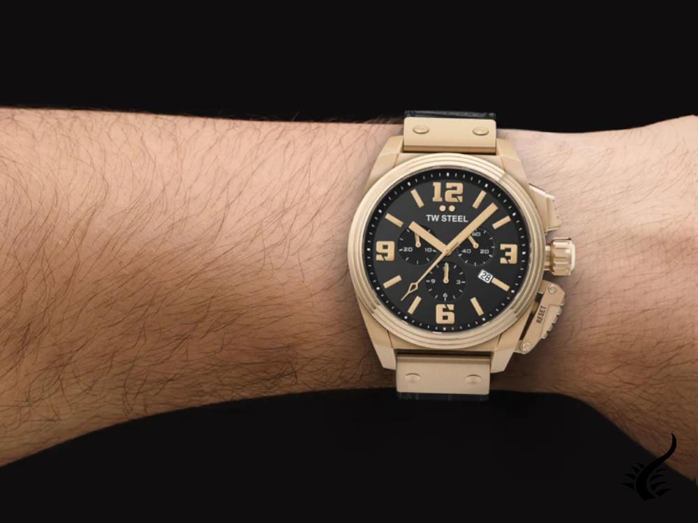 Montre à Quartz TW Steel Canteen, Noir, 46 mm, Bracelet en cuir, 10 atm, TW1014