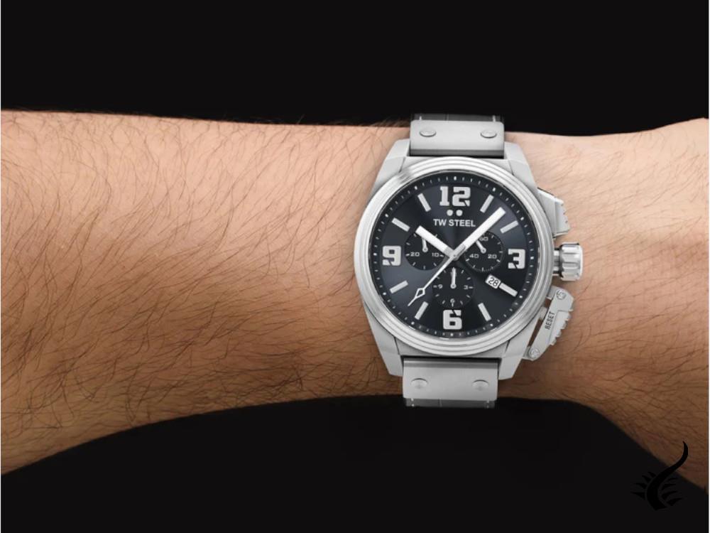 Montre à Quartz TW Steel Canteen, Gris, 46 mm, Bracelet en cuir, 10 atm, TW1013