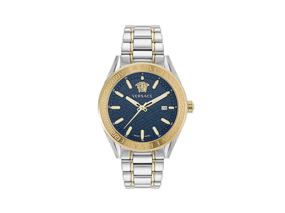 Montre à Quartz Versace V-Code, PVD Or, Bleu, 42 mm, Verre de saphir, VE6A00523
