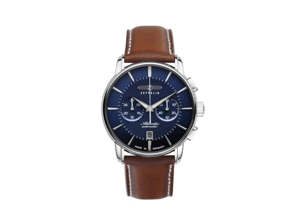 Montre Automatique Zeppelin Atlantic, Bleu, 42 mm, Bracelet en cuir, 8422-3