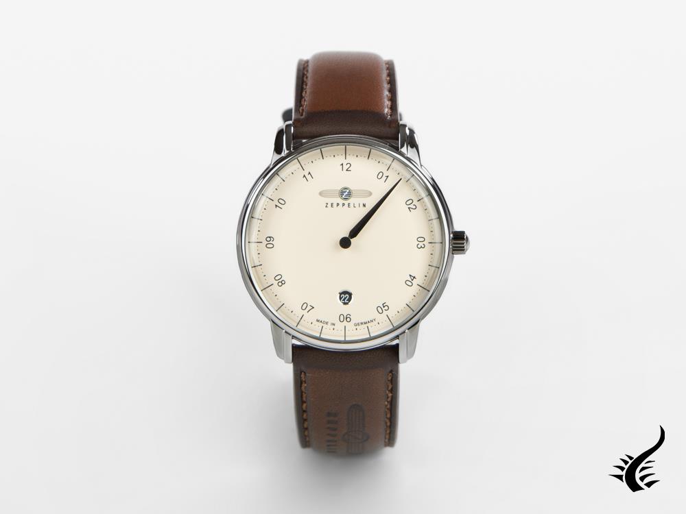 Montre à Quartz Zeppelin Captain Line, Beige, 41 mm, Bracelet en cuir, 8642-5